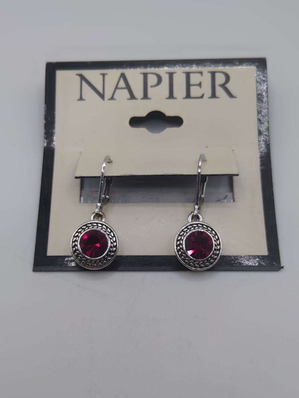 Napier Lever Back Red Cabochon With A Silver Tone Halo